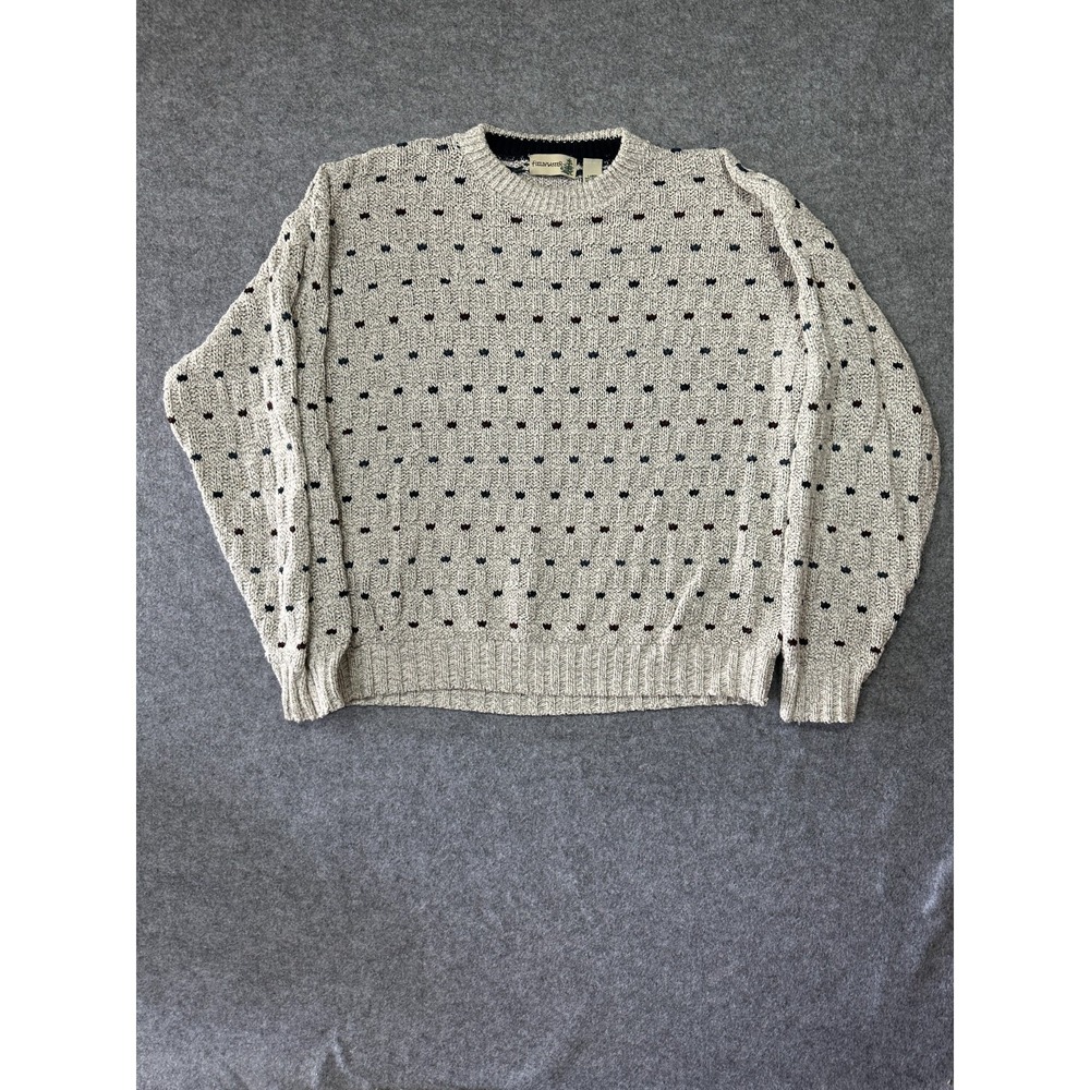 Vintage FieldMaster Sweater Men Large Gray Dot motif Textured Ribbed Knit Cotton